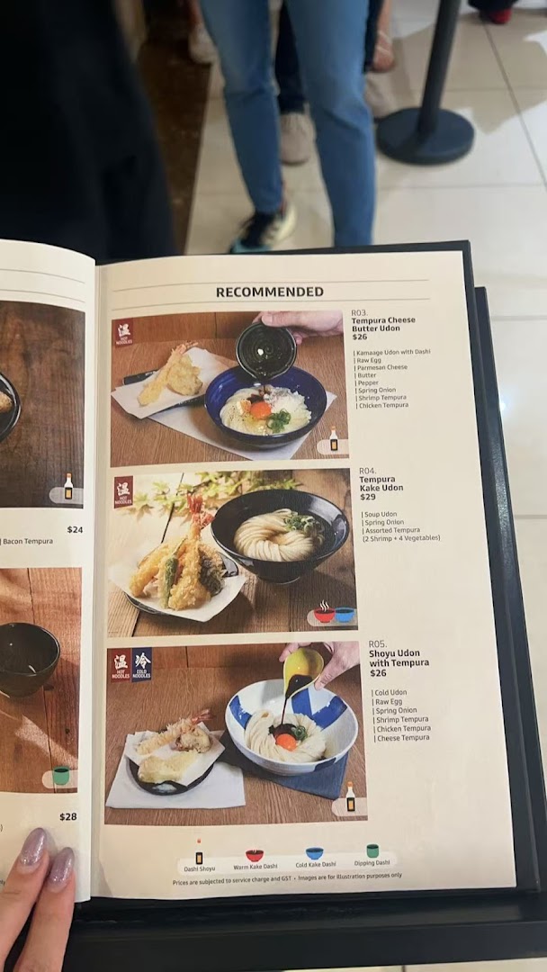 Menu page for Udon Shin Singapore