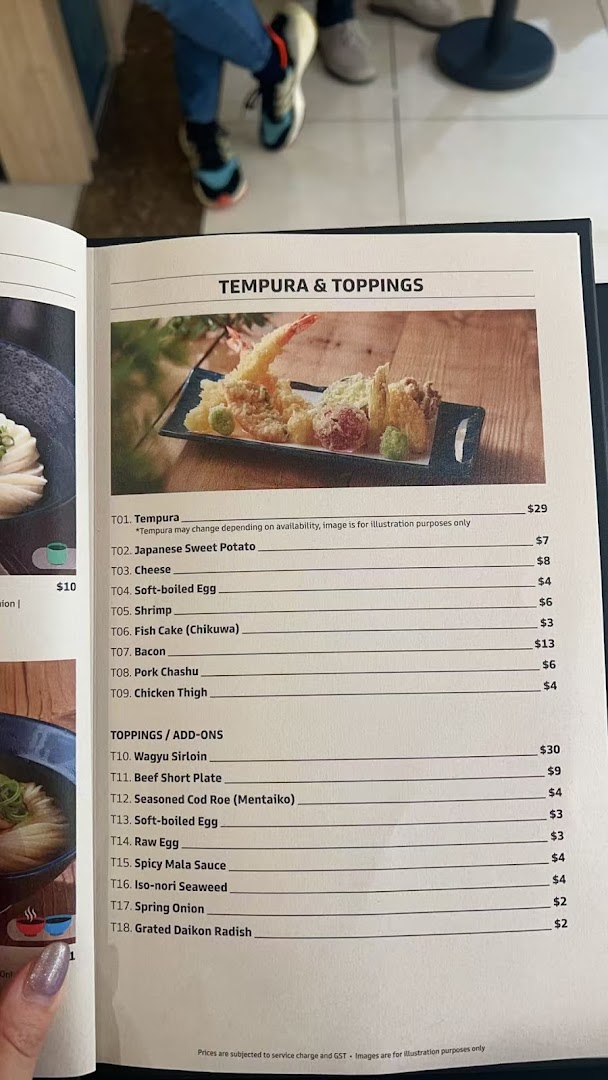Menu page for Udon Shin Singapore