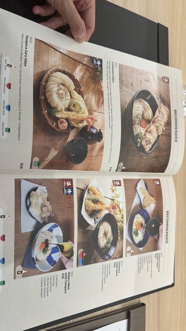 Menu page for Udon Shin Singapore
