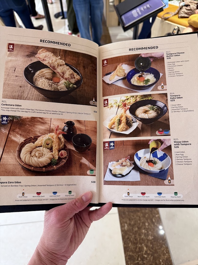Menu page for Udon Shin Singapore