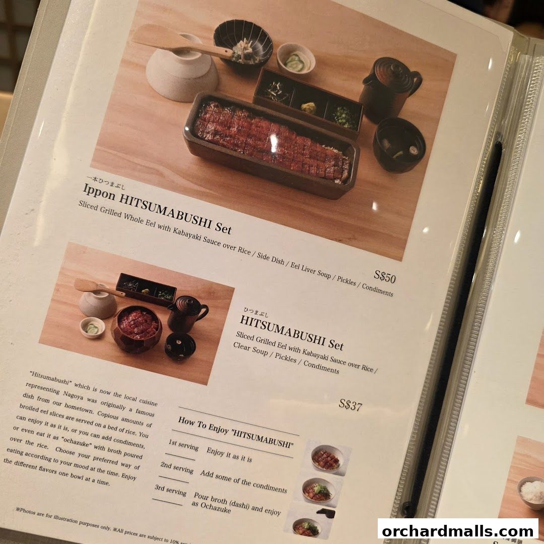 Menu page for Unagi Yondaime Kikukawa Singapore うなぎ四代目菊川 シンガポール