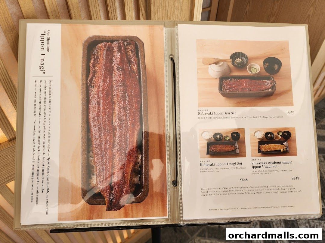 Menu page for Unagi Yondaime Kikukawa Singapore うなぎ四代目菊川 シンガポール