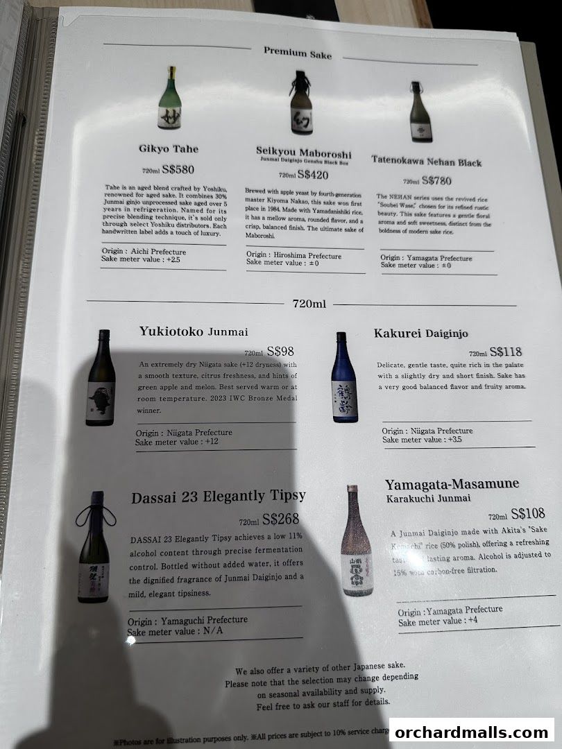 Menu page for Unagi Yondaime Kikukawa Singapore うなぎ四代目菊川 シンガポール