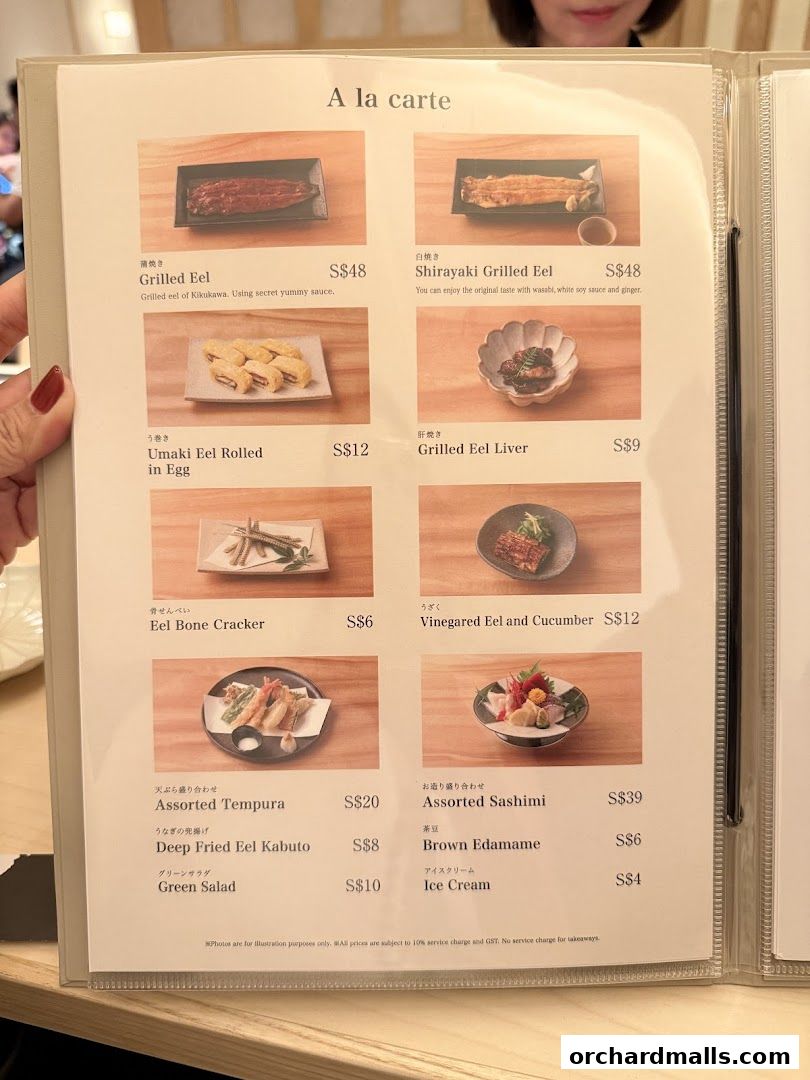 Menu page for Unagi Yondaime Kikukawa Singapore うなぎ四代目菊川 シンガポール