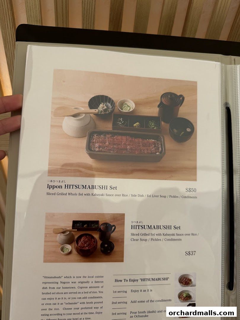 Menu page for Unagi Yondaime Kikukawa Singapore うなぎ四代目菊川 シンガポール