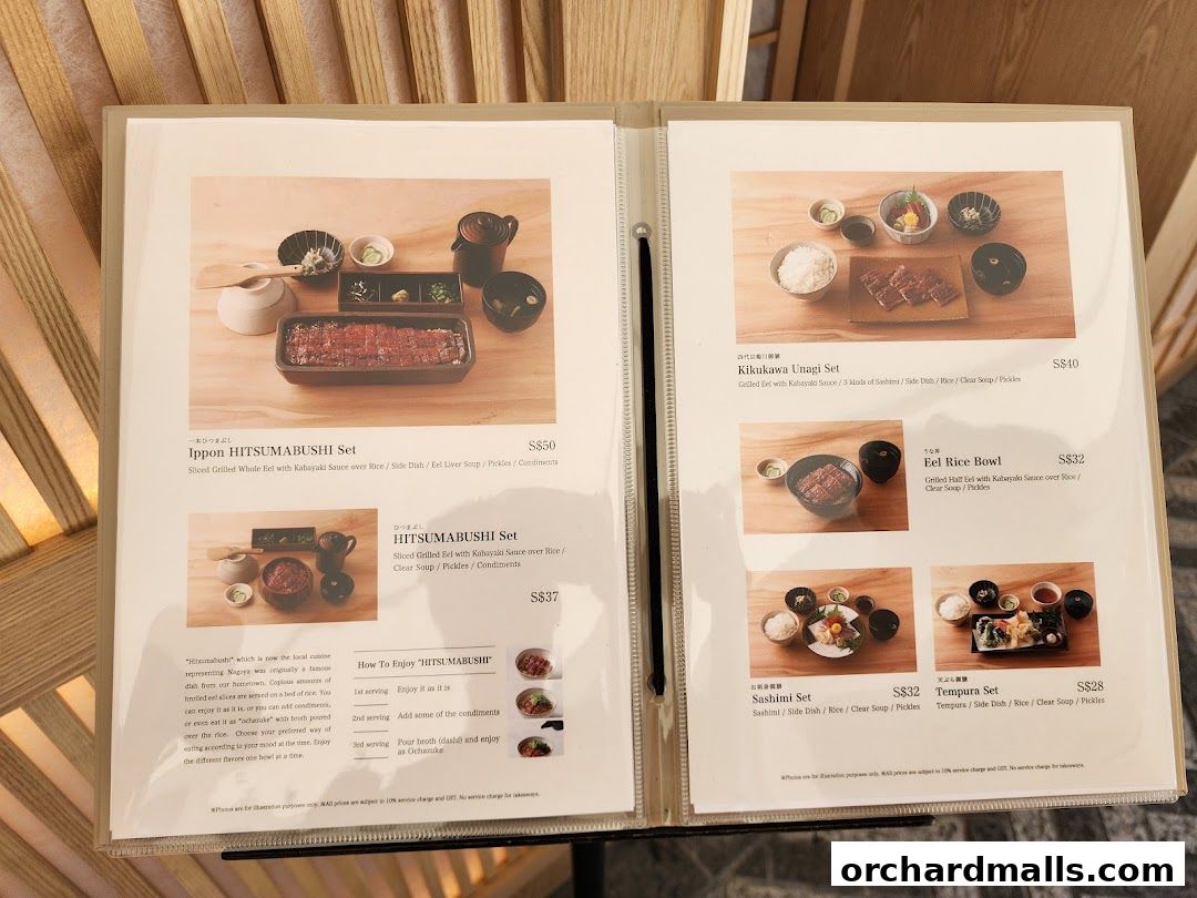 Menu page for Unagi Yondaime Kikukawa Singapore うなぎ四代目菊川 シンガポール