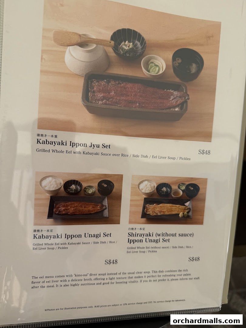 Menu page for Unagi Yondaime Kikukawa Singapore うなぎ四代目菊川 シンガポール