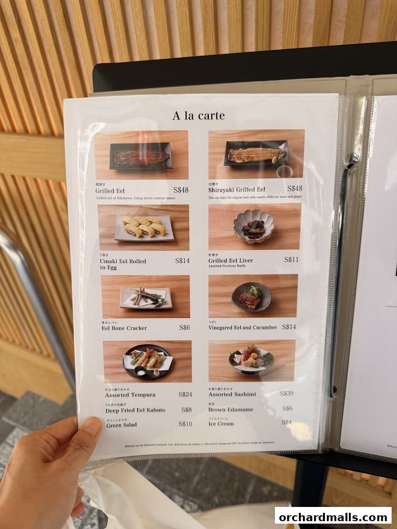 Menu page for Unagi Yondaime Kikukawa Singapore うなぎ四代目菊川 シンガポール