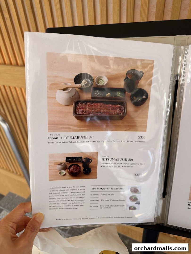 Menu page for Unagi Yondaime Kikukawa Singapore うなぎ四代目菊川 シンガポール