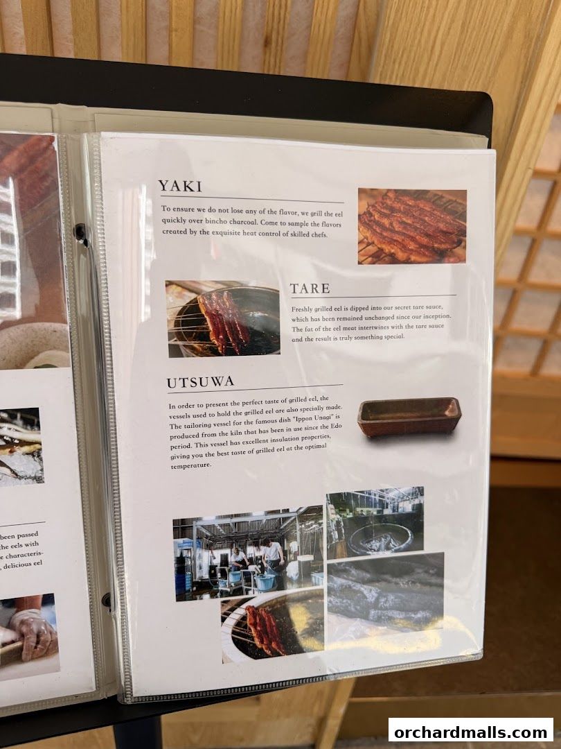Menu page for Unagi Yondaime Kikukawa Singapore うなぎ四代目菊川 シンガポール