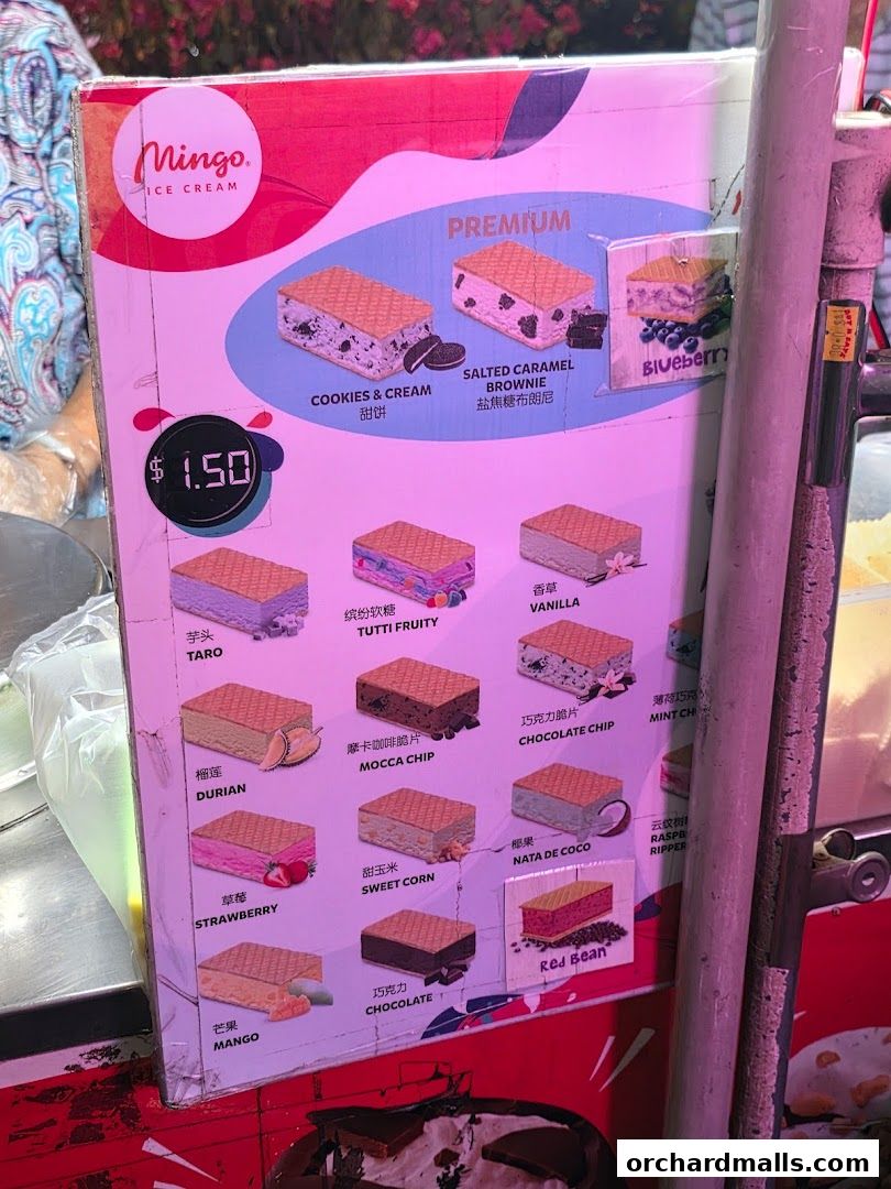 A menu board displaying various wafer ice cream flavors with prices and images.