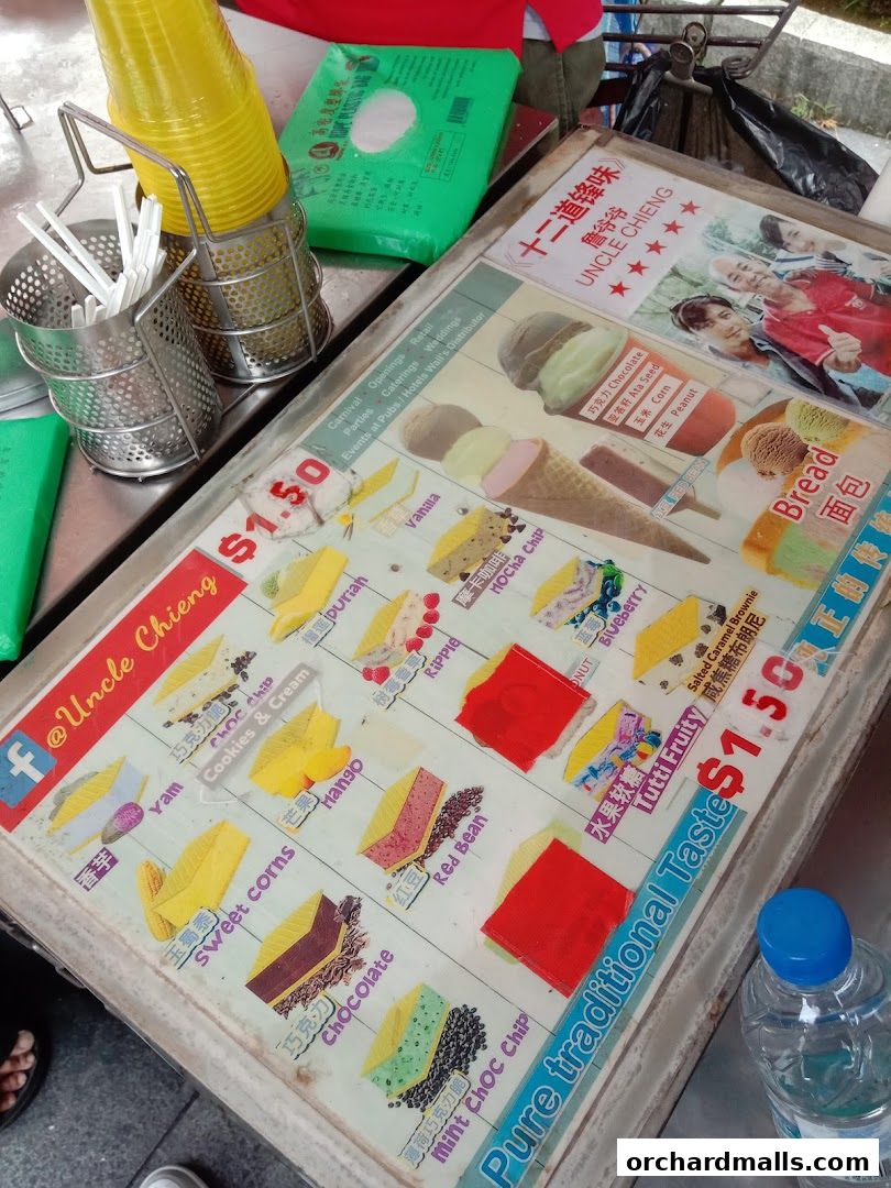 A menu board displaying various flavors of wafer ice cream with prices.