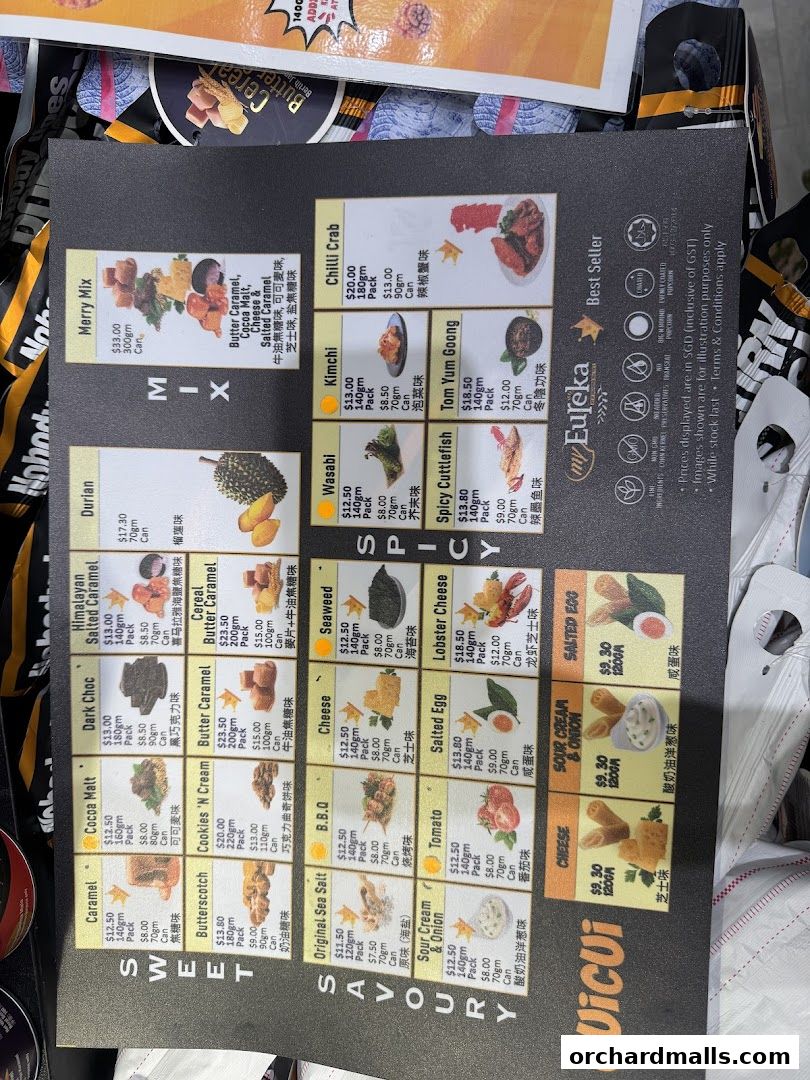 A menu for Uncle Chieng Traditional Wafer Ice Cream featuring sweet and savory flavors.