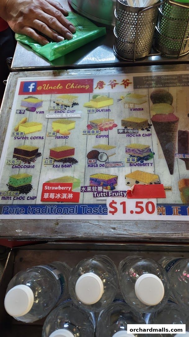 A menu board displaying various flavors of wafer ice cream with prices.