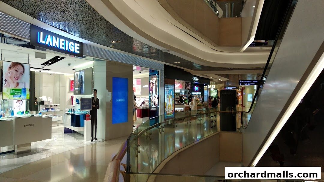The Laneige store entrance with product displays and promotional materials.