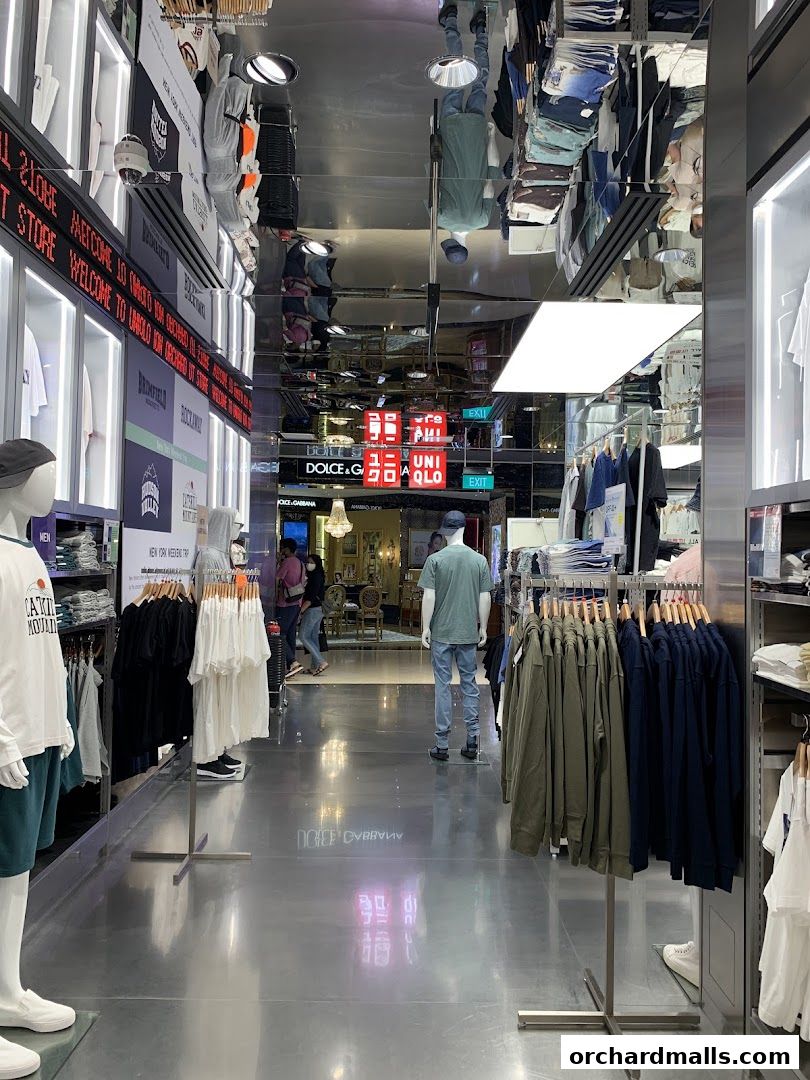 Interior view of a UNIQLO store with clothing displays and mannequins.