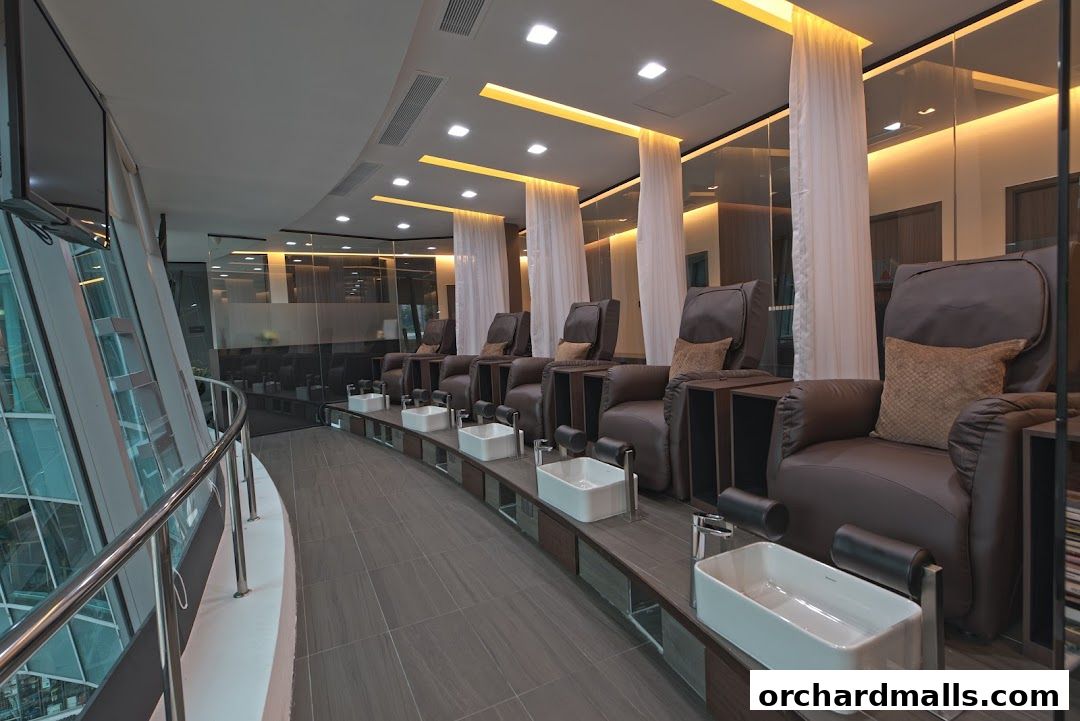 Luxurious spa with comfortable recliners and foot baths, offering a serene ambiance.
