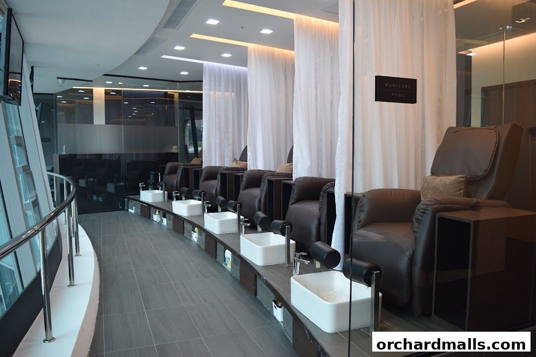 Interior view of a medi-spa with comfortable pedicure chairs and foot baths.