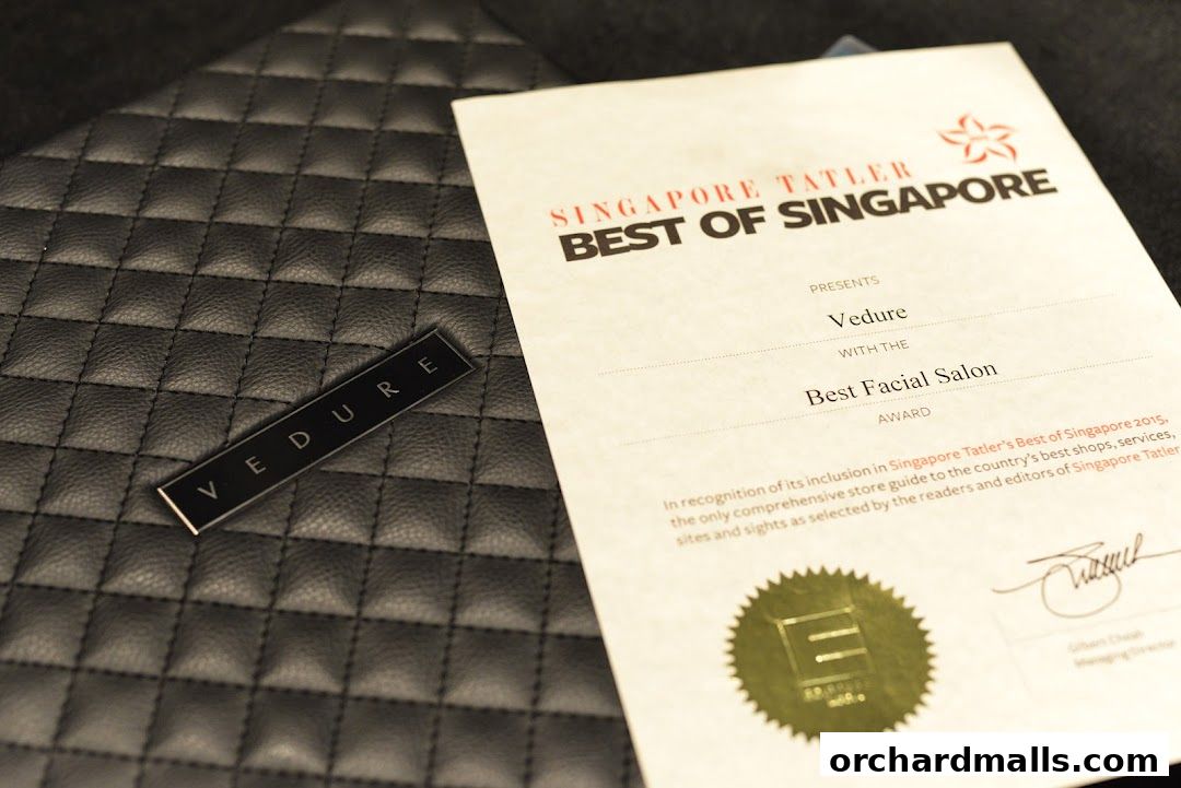 Vedure MediSpa's award for Best Facial Salon from Singapore Tatler.