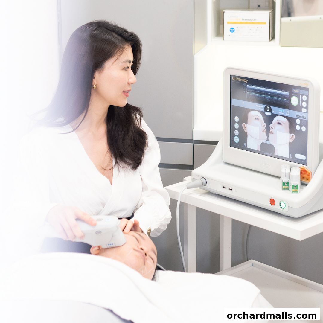 Aesthetician performing a skin treatment with a device on a client's face.