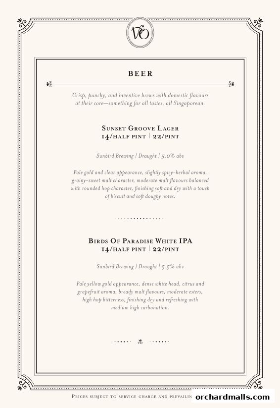 A menu page featuring two craft beers with descriptions and prices.