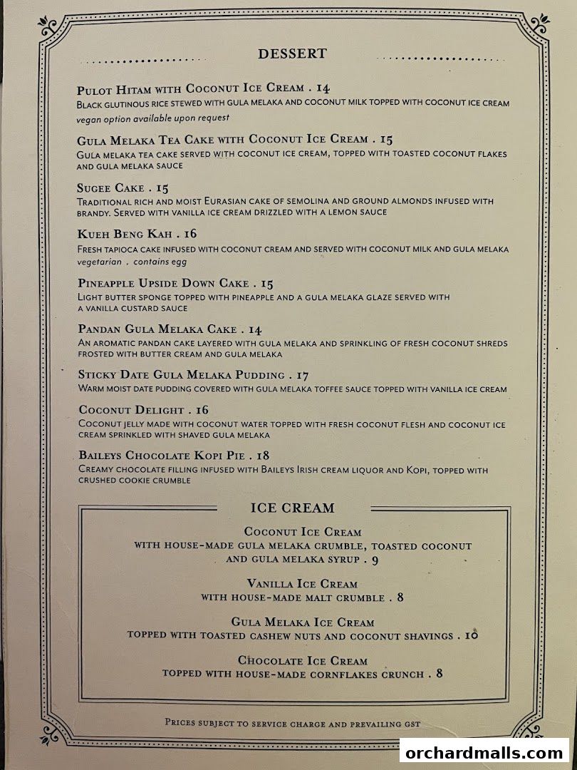 A dessert menu featuring traditional and modern sweet treats with prices.