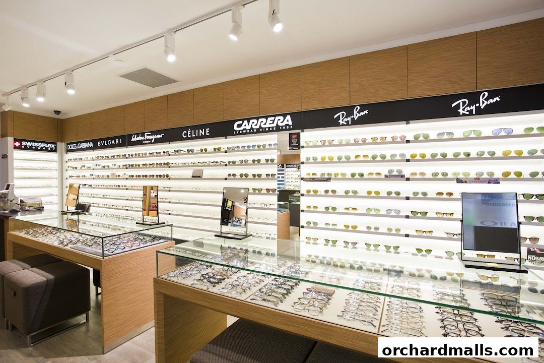 Interior of an optical shop displaying a wide selection of eyeglasses and sunglasses.