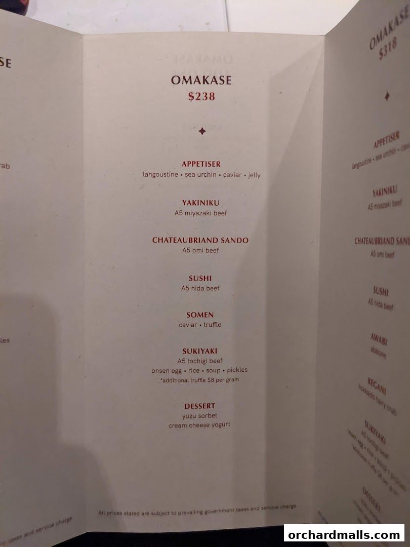 Menu page for Wagyu Jin