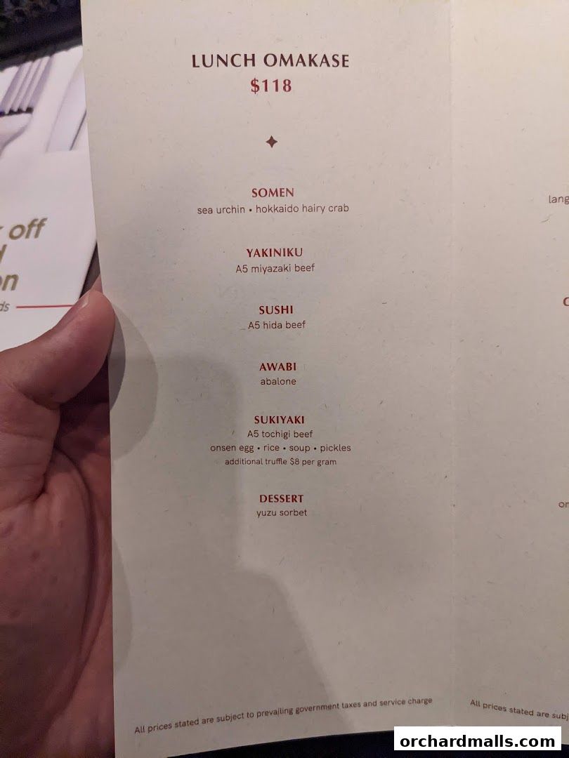 Menu page for Wagyu Jin