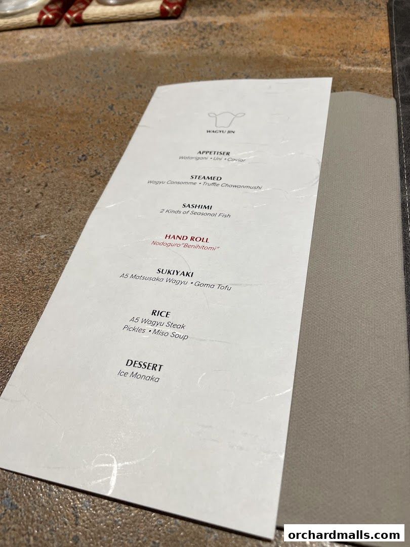 Menu page for Wagyu Jin