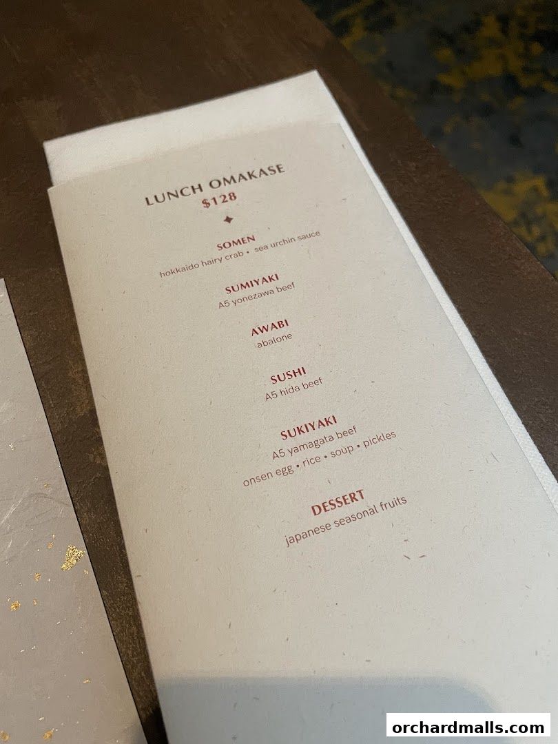 Menu page for Wagyu Jin