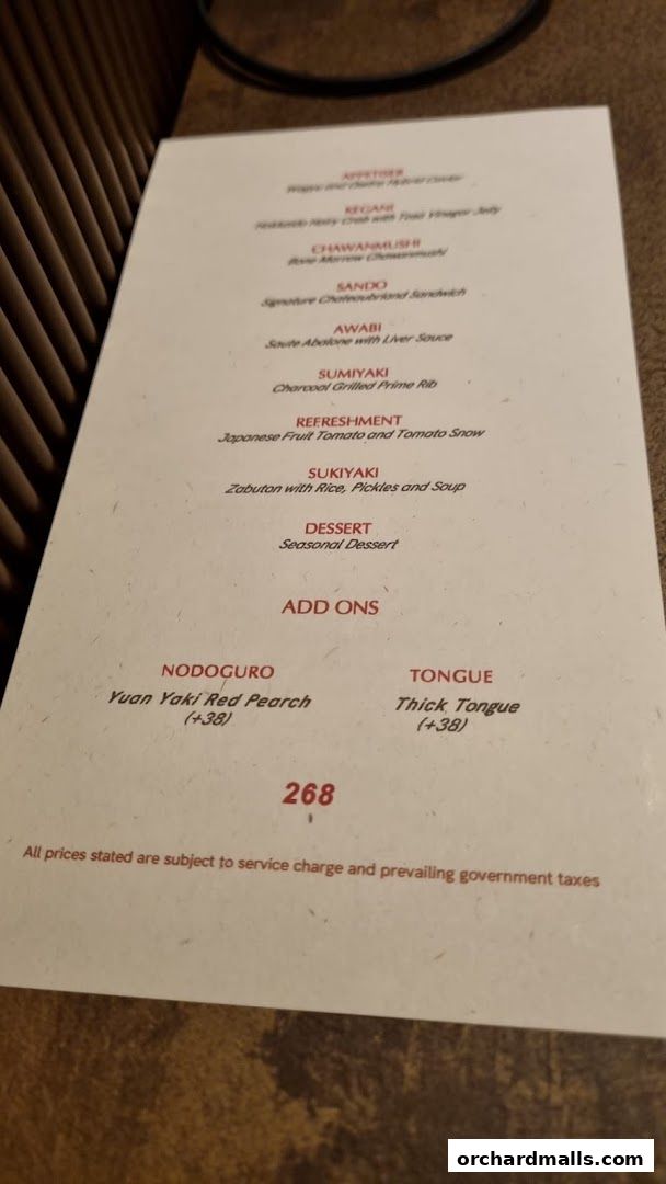 Menu page for Wagyu Jin