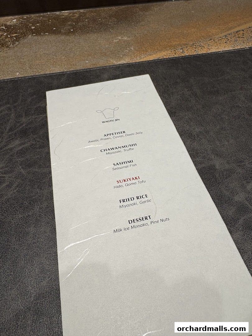 Menu page for Wagyu Jin