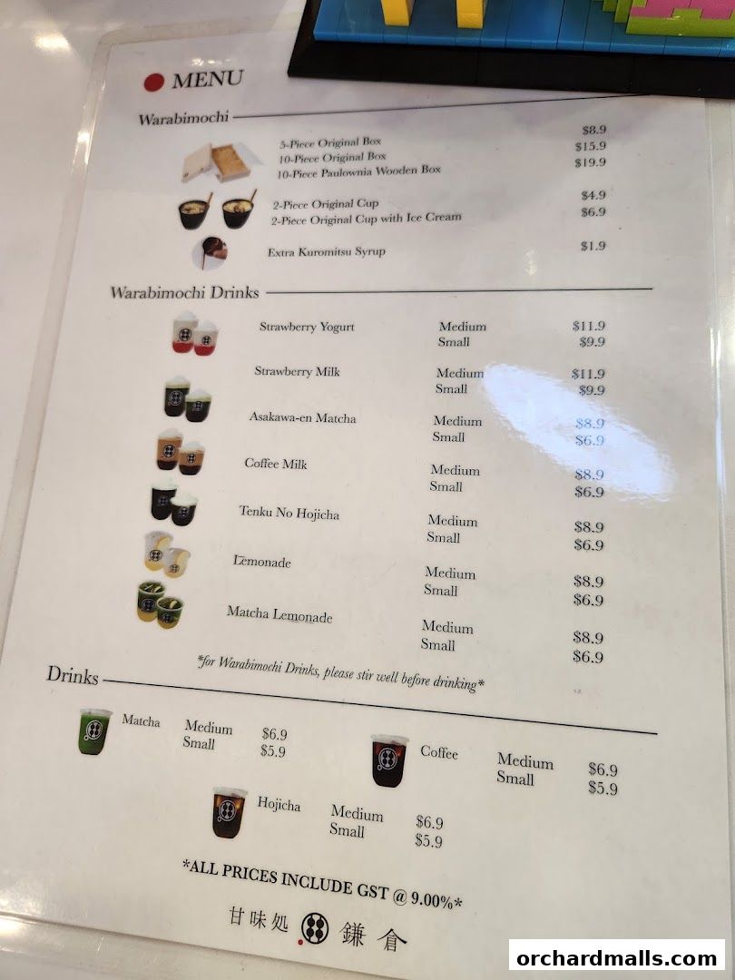 Menu page for Warabimochi Kamakura