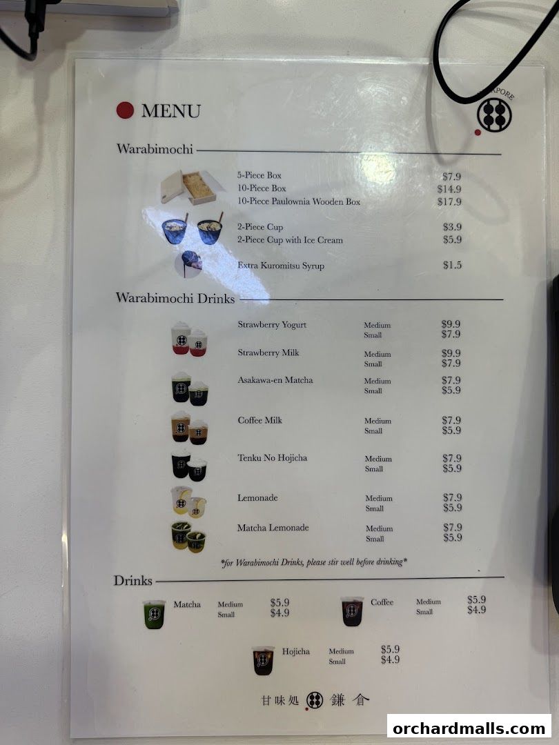 Menu page for Warabimochi Kamakura