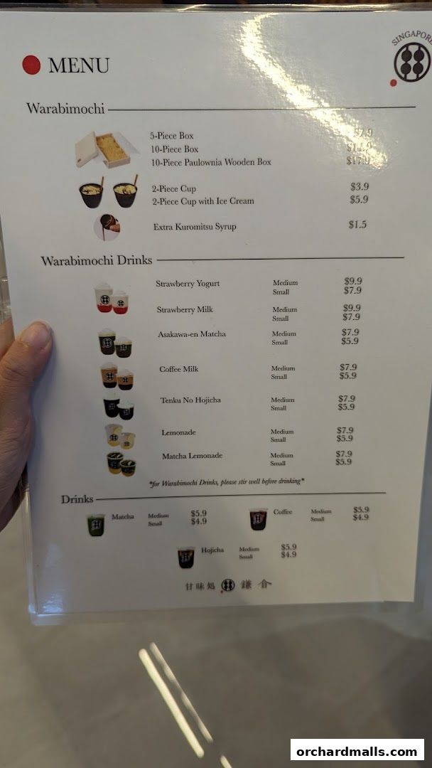 Menu page for Warabimochi Kamakura