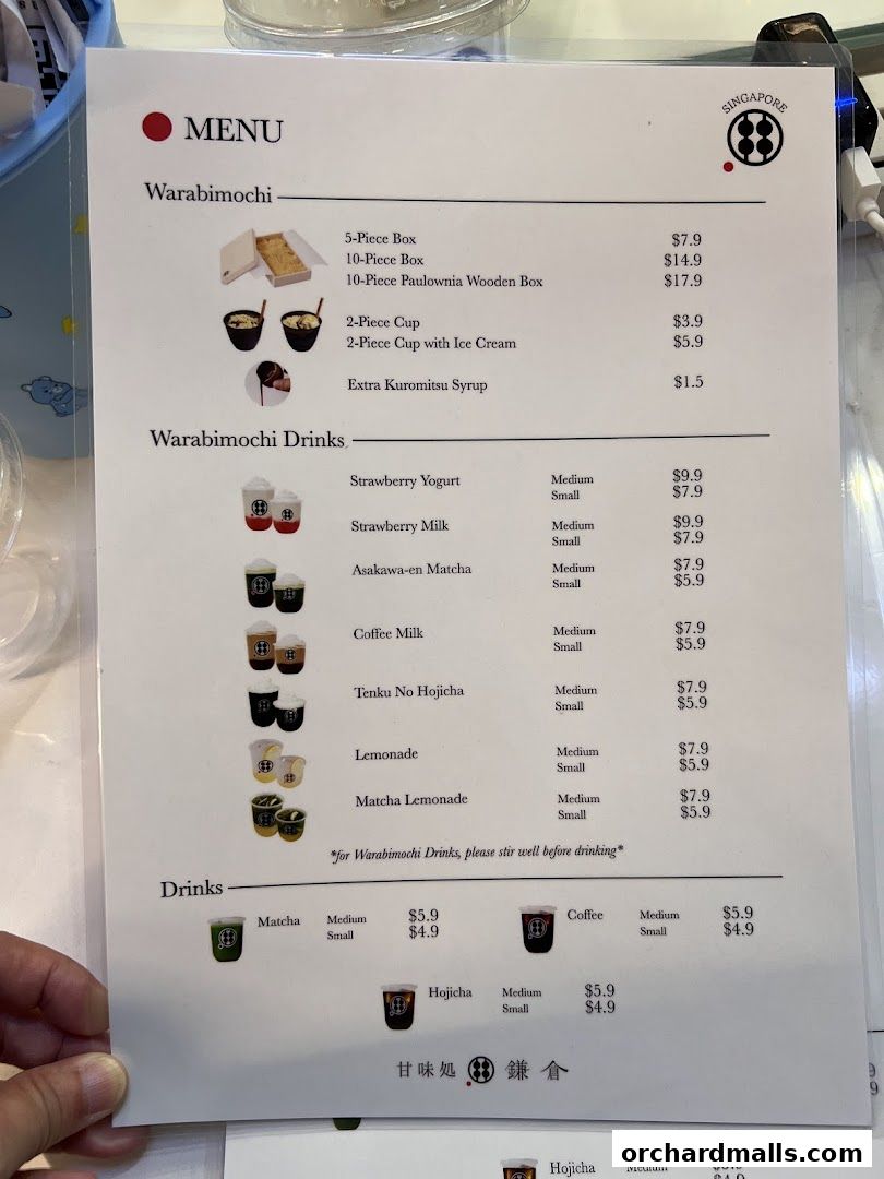 Menu page for Warabimochi Kamakura