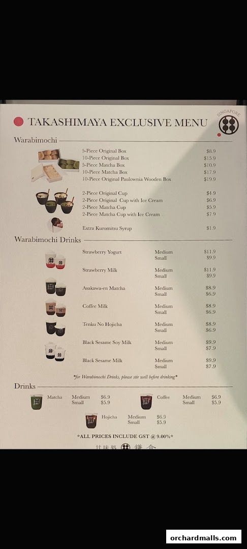 A menu from Warabimochi Kamakura featuring various warabimochi and drink options.
