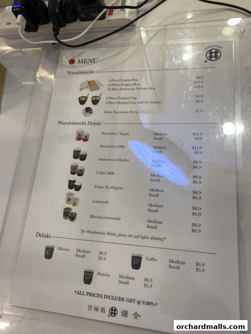 Menu page for Warabimochi Kamakura