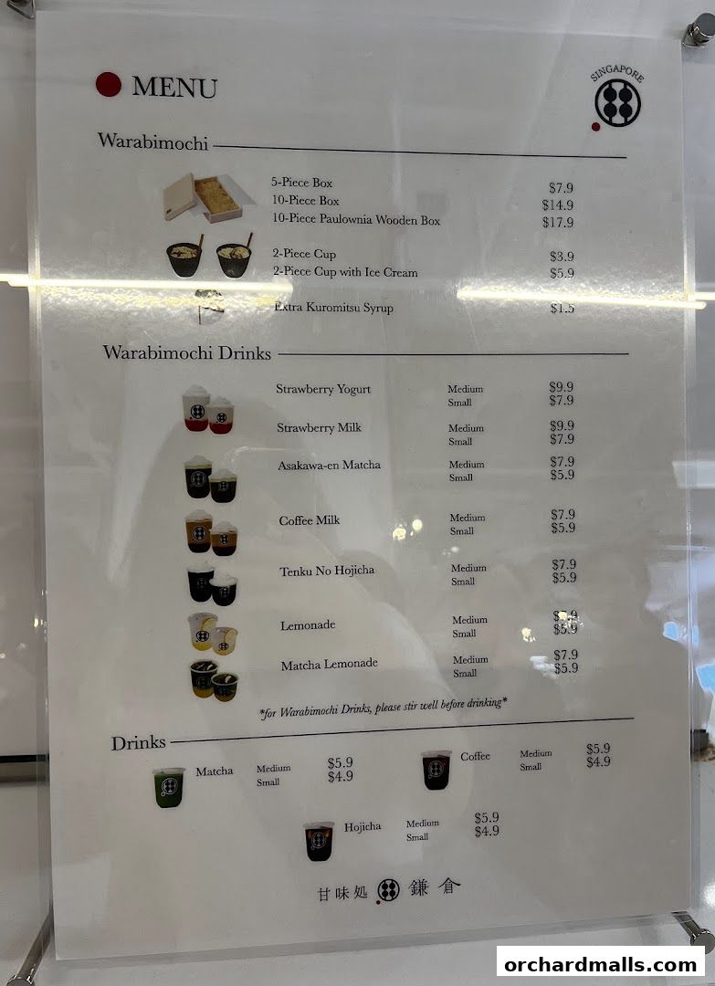 Menu page for Warabimochi Kamakura