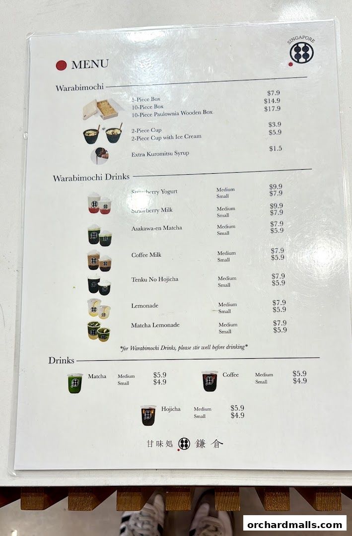 Menu page for Warabimochi Kamakura