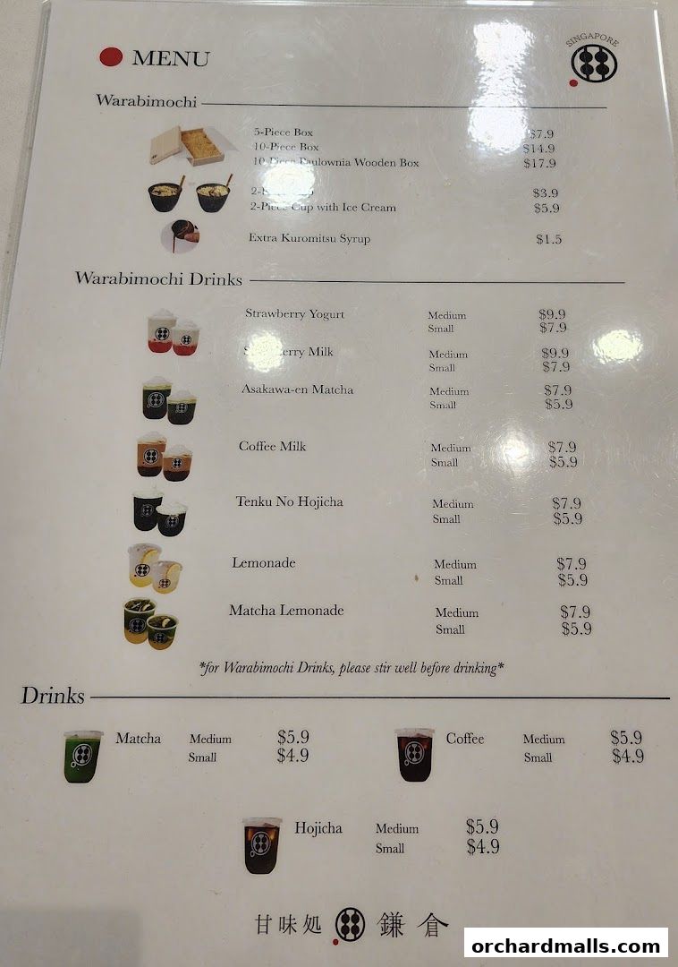 Menu page for Warabimochi Kamakura