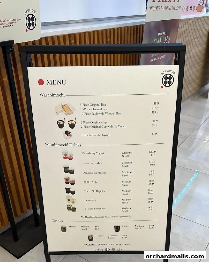 Menu page for Warabimochi Kamakura