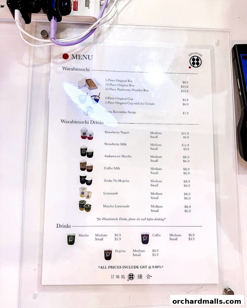 Menu page for Warabimochi Kamakura