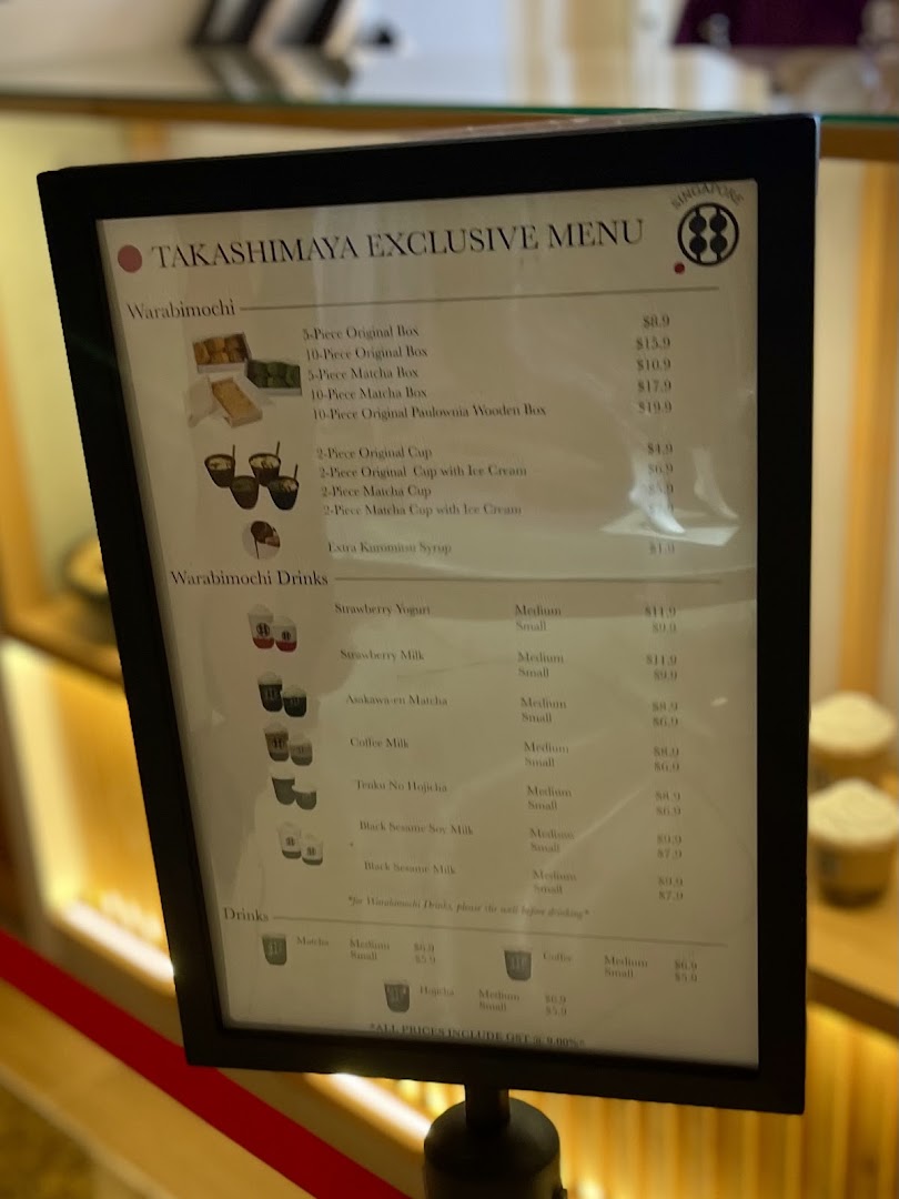 Menu page for Warabimochi Kamakura