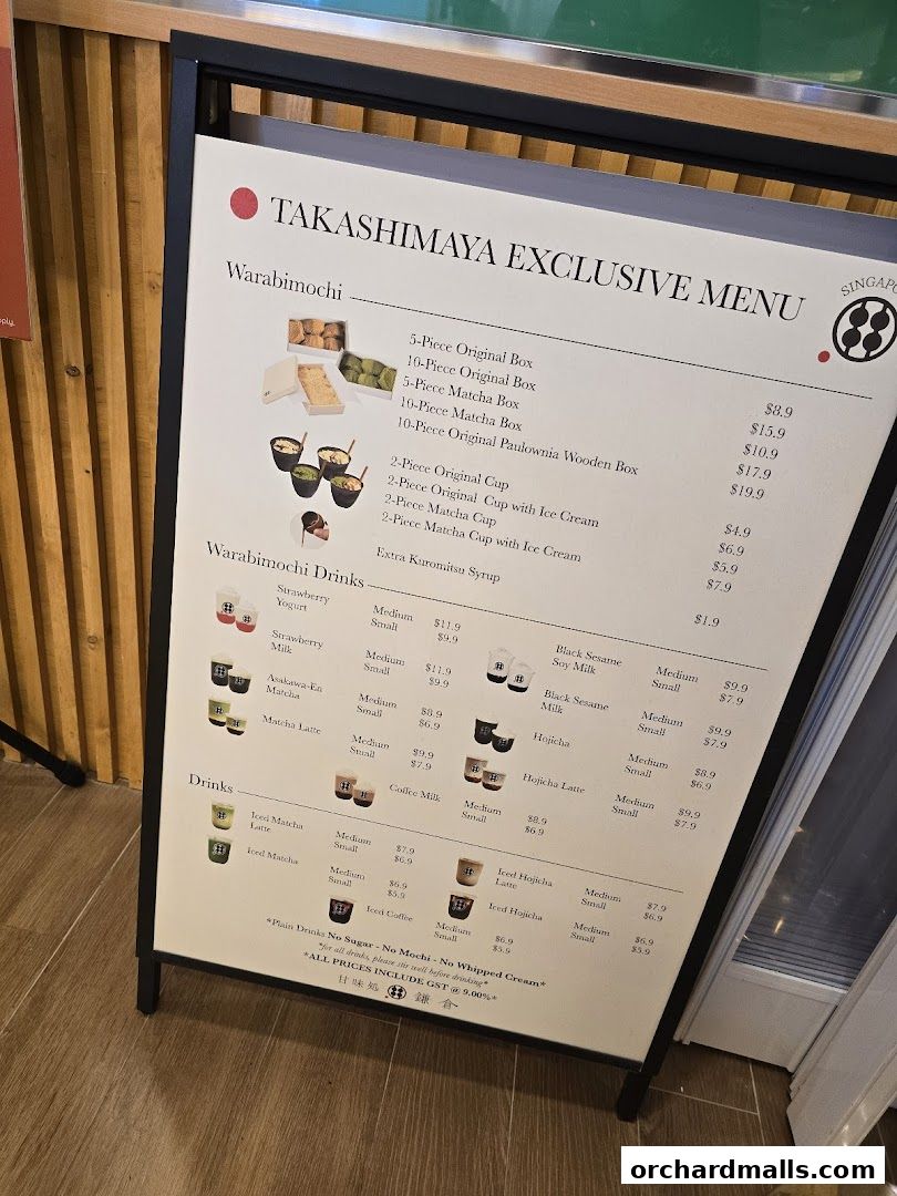 A menu board for Warabimochi Kamakura, featuring exclusive items and drinks.