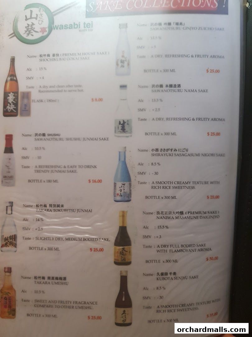 Menu page for Wasabi Tei