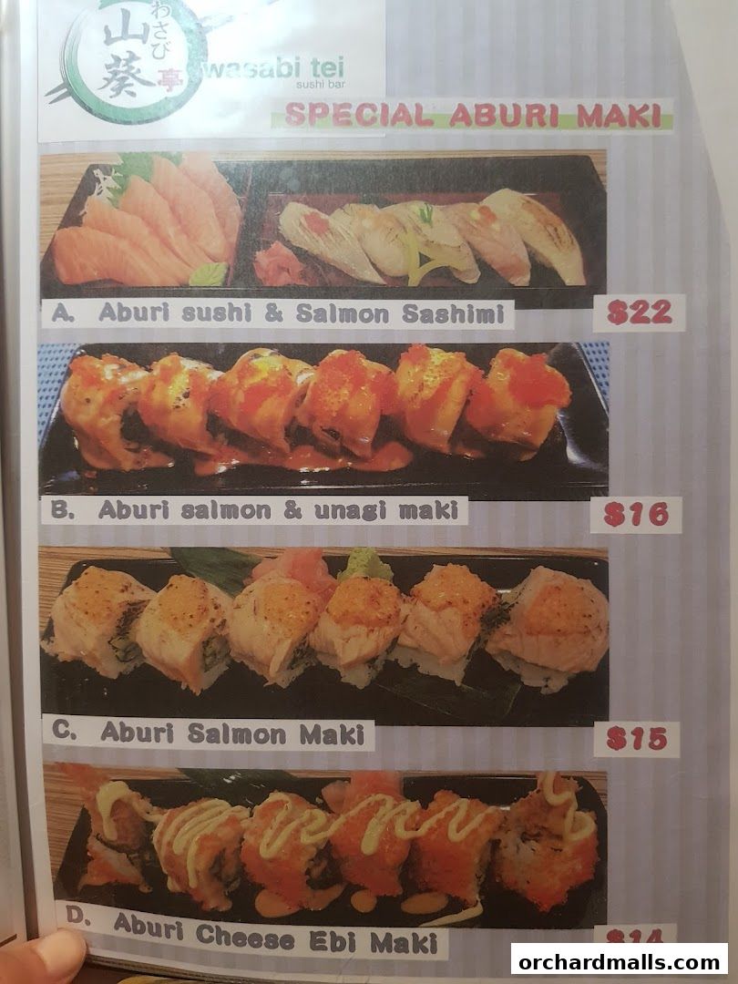 Menu page for Wasabi Tei