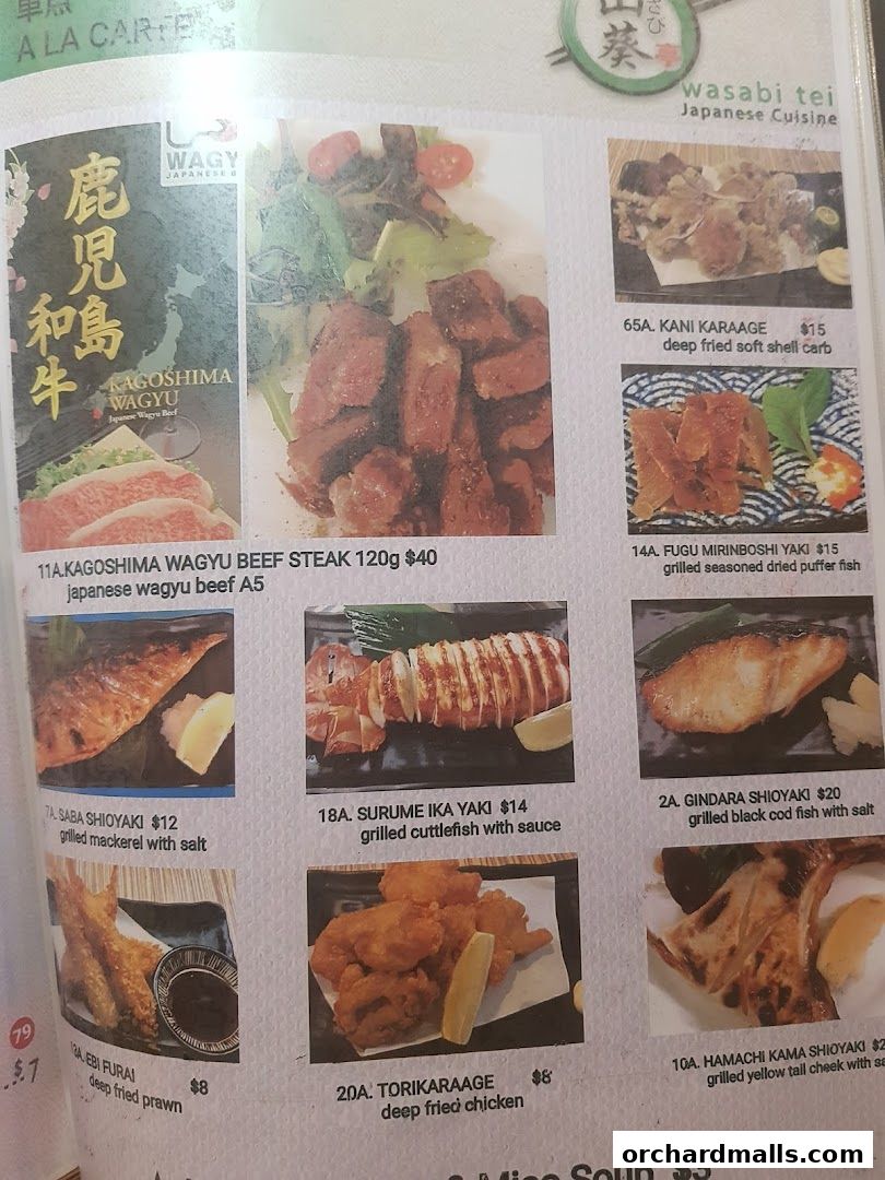 Menu page for Wasabi Tei
