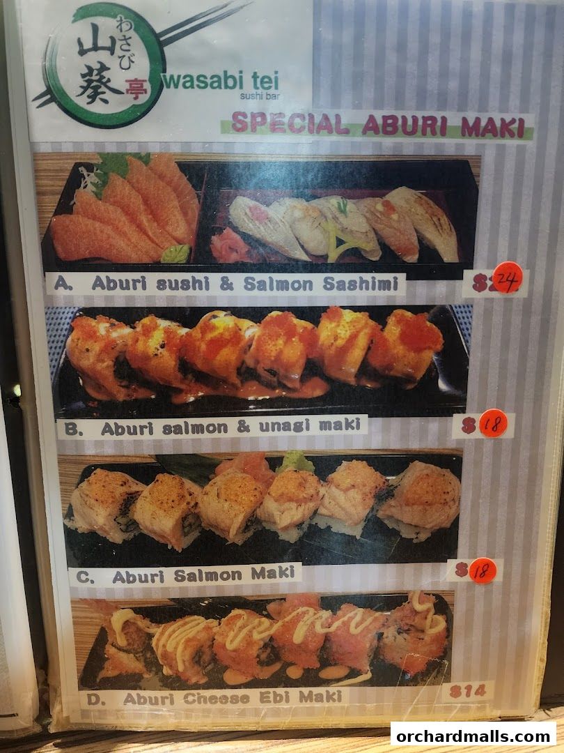 Menu page for Wasabi Tei